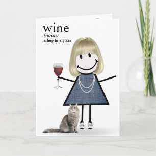 Carte Chien D'Anniversaire Fille Avec Vin Et Chat