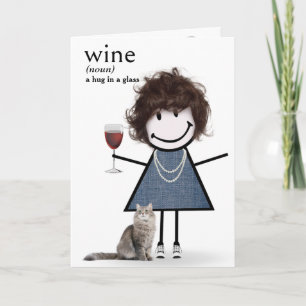 Carte Chien D'Anniversaire Fille Avec Vin Et Chat