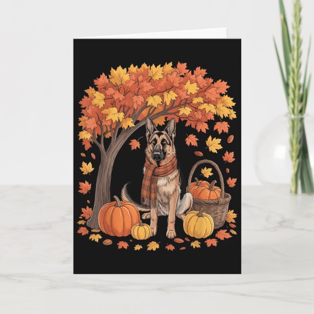 Carte Chien de berger allemand Automne Écharpe Citrouill (Devant)
