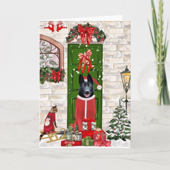 Carte Chien de berger allemand noir Noël (Devant)