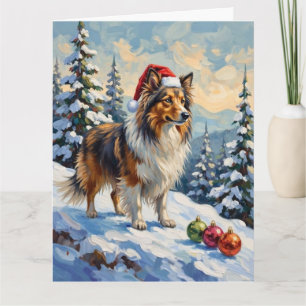 Carte Chien de berger Shetland Noël Ornements Chapeau