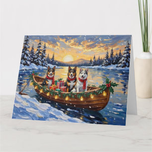 Carte Chien de Bétail Australien Bateau de Noël Vacances