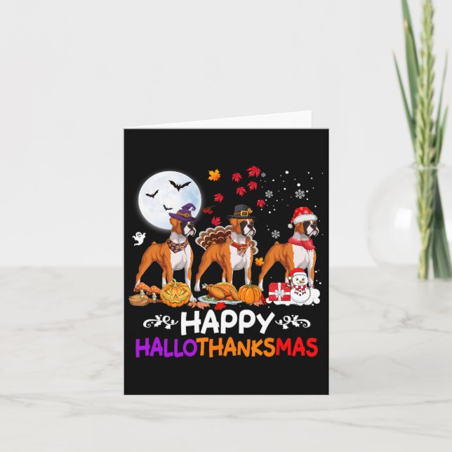 Carte Chien de boîte Noël Hallothankmas Joyeux Thanksgiv (Devant)