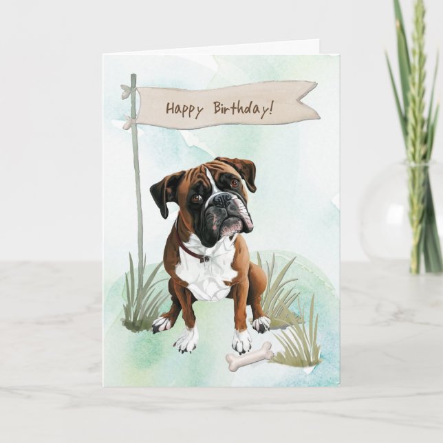 Carte Chien de boxe en plein air sous signe d'anniversai (Devant)
