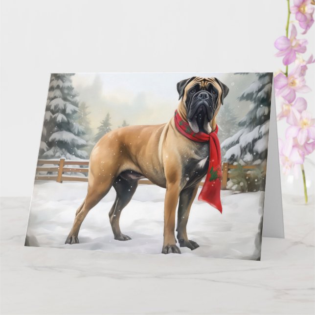 Carte Chien de Bullmastiff à Noël de neige (Orchidée)