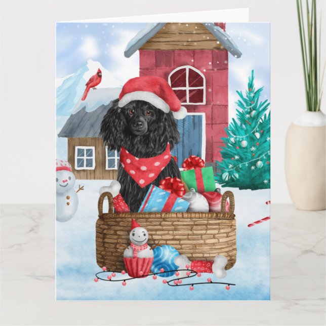 Carte Chien de caniche dans la neige Maison de chien de  (Devant)