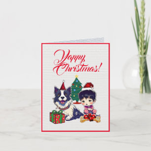Carte Chien De Carlin Cute Avec Petite Fille Noël