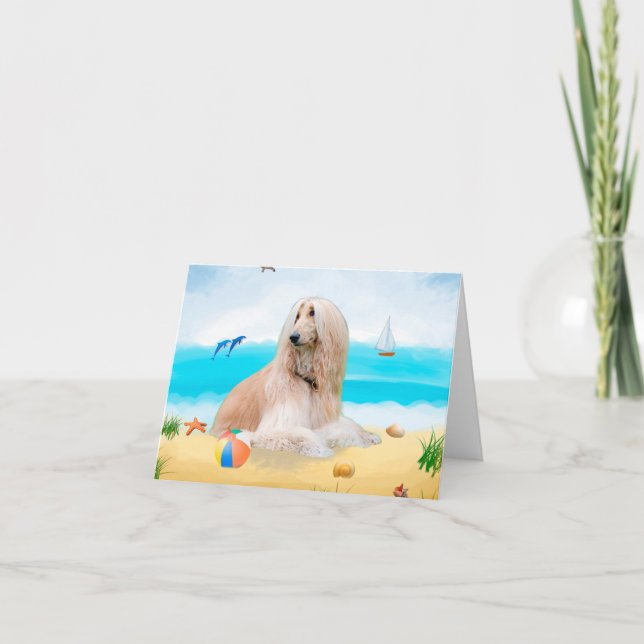 Carte Chien de chien afghan sur la plage (Devant)