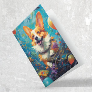 Carte Chien de Corgi avec Ballons Anniversaire