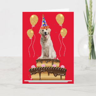 Carte Chien De Fête Sur Un Gâteau Anniversaire