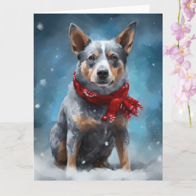 Carte Chien de Heeler Bleu à Noël de neige (Orchidée)