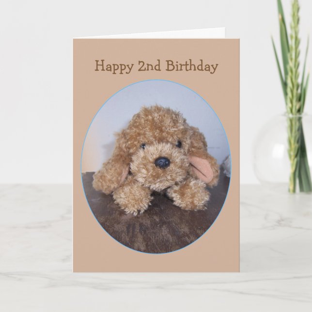 Carte Chien de jouet mou 2e anniversaire (Devant)