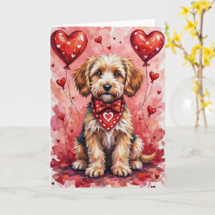 Carte Chien de la Saint-Valentin Briard assis avec des c