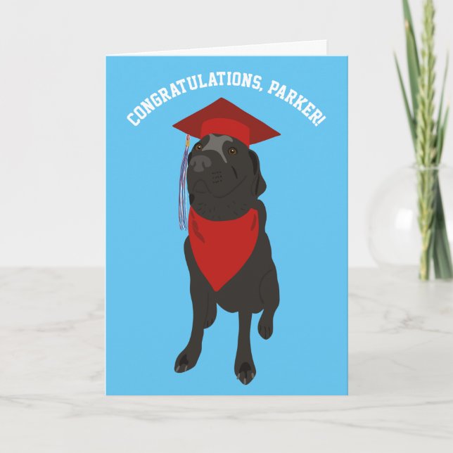 Carte Chien de laboratoire noir dans une casquette de gr (Devant)