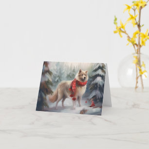 Carte Chien de lappund finlandais à Noël de neige
