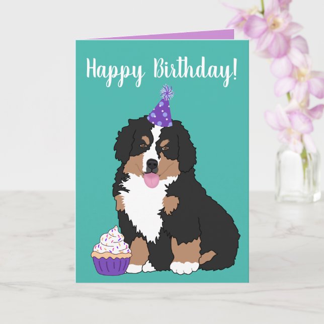 Carte Chien de montagne bernois Chiot Anniversaire (Orchidée)