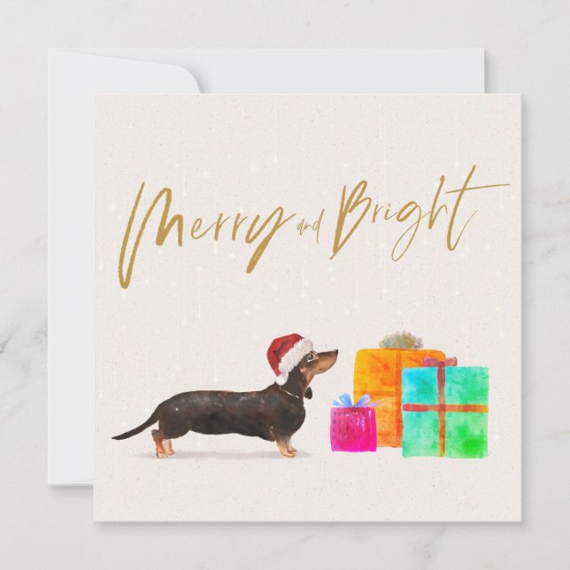 Carte Chien de Noël Dachshund Joyeux voeux (Devant)