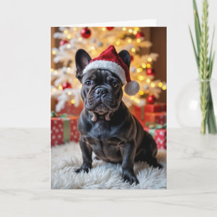 Carte Chien de Noël Français avec chapeau de Père Noël