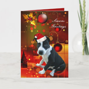 Carte Chien de Noël Pitbull Puppy