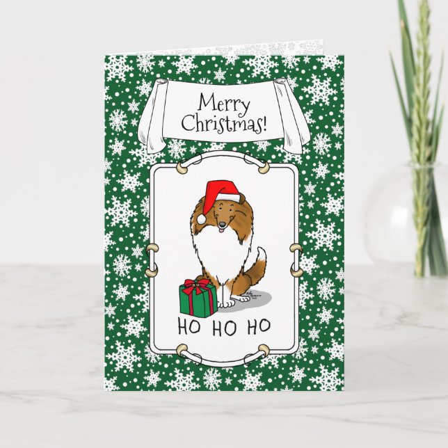 Carte Chien de Noël Santa Hat Shetland Sheepdog (sable)  (Devant)