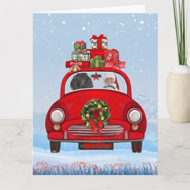 Carte Chien De Poiche En Voiture Avec Le Père Noël (Devant)