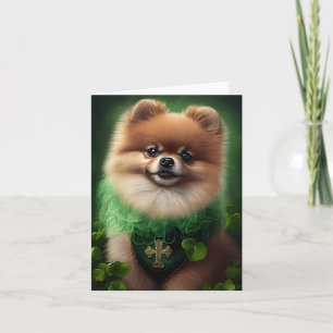 Carte Chien de Poméranie en tenue de jour St. Patrick