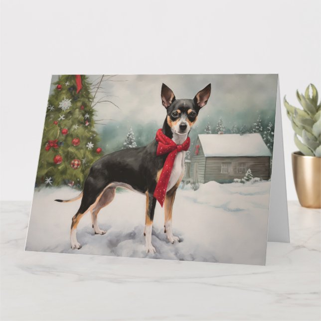 Carte Chien de Rat Terrier à Noël de neige (Petite plante)