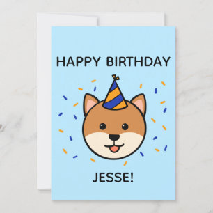 Carte Chien de Shiba Inu   Plat d'anniversaire bleu et o