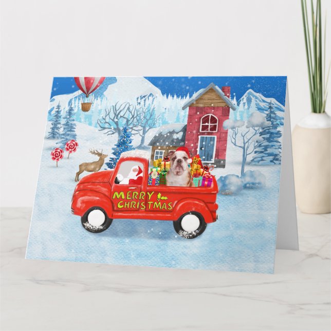 Carte Chien de taureau anglais dans la livraison de Noël (Devant)