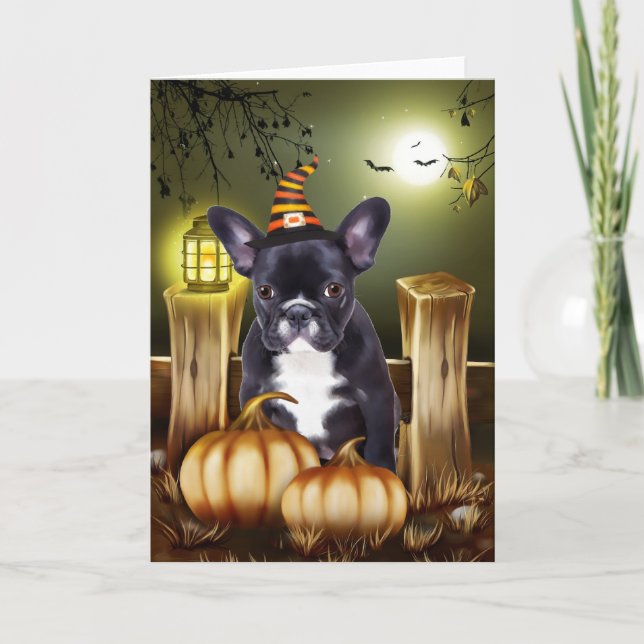 Carte Chien de taureau français en costume d'Halloween (Devant)