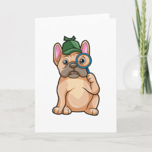 Carte Chien de taureau français en détective avec du ver
