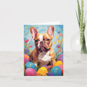 Carte Chien de taureau français heureux Pâques