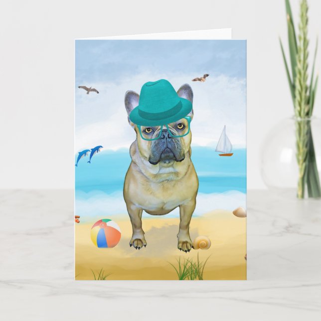 Carte Chien de taureau français sur la plage (Devant)