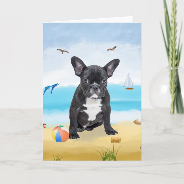 Carte Chien de taureau français sur la plage (Devant)