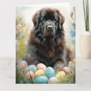 Carte Chien de Terre-Neuve avec oeufs de Pâques Fête