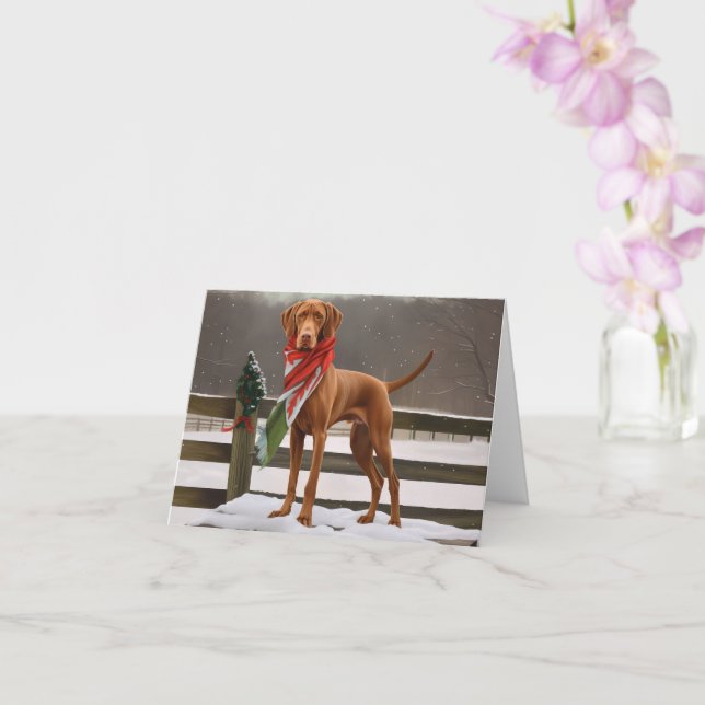 Carte Chien de Vizsla à Noël de neige (Orchidée)