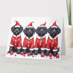 Carte Chien d'eau portugais tenue de Noël chapeau de Pèr