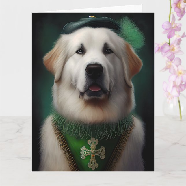 Carte Chien des Pyrénées dans la robe de la Saint Patric (Orchidée)