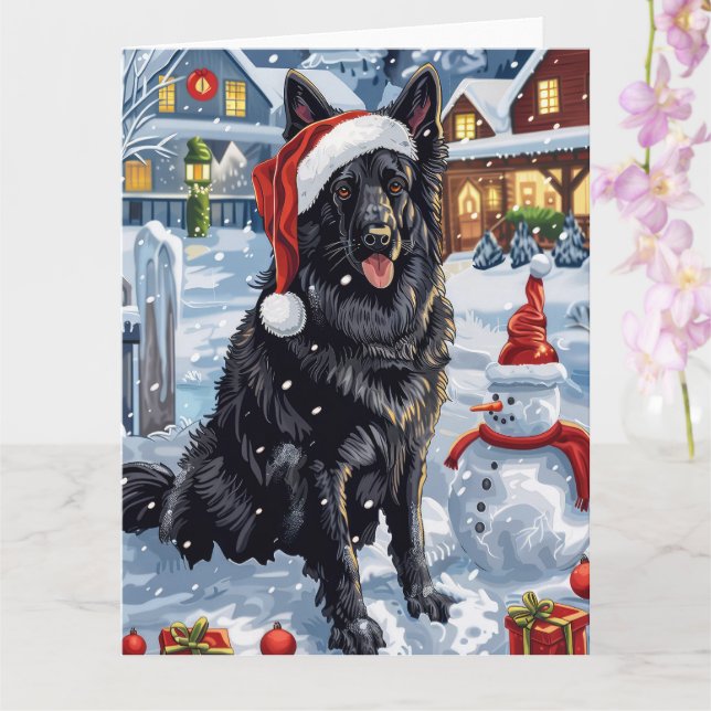 Carte Chien d'hiver belge Wonderland Noël (Orchidée)