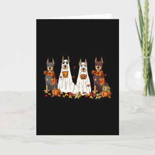 Carte Chien Doberman drôle Fantôme d'automne Feuilles de