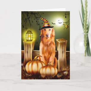 Carte Chien d'or retriever en costume d'Halloween