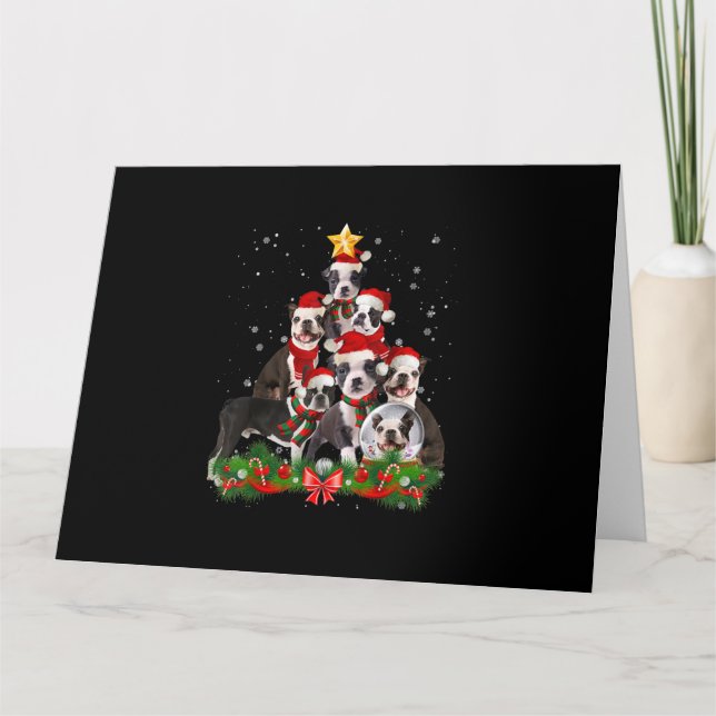 Carte Chien drôle Boston Terrier cadeau sapin de Noël (Devant)