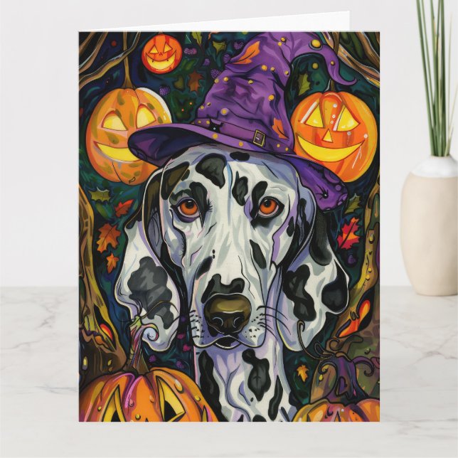 Carte Chien éffrayant Dalmatien Halloween sorcière et Ci (Devant)