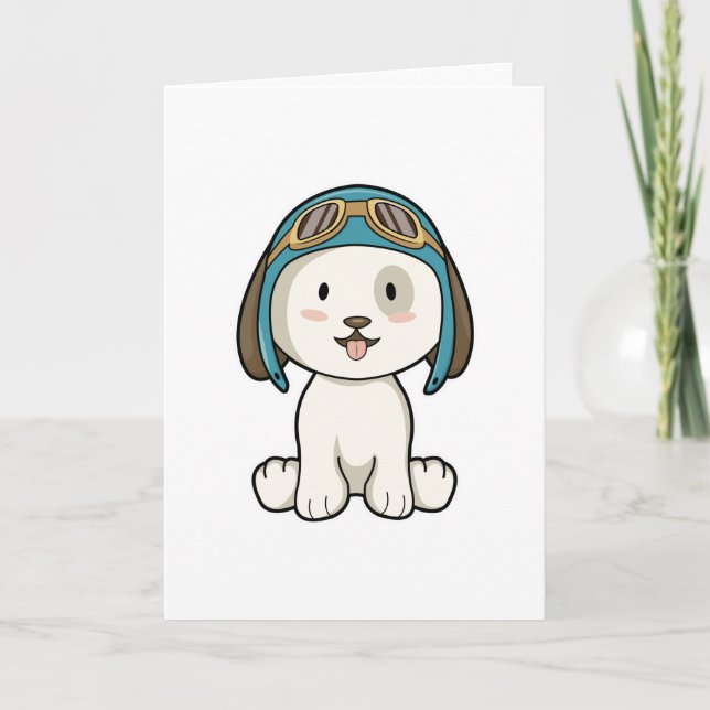 Carte Chien en aviateur avec chapeau et lunettes (Devant)