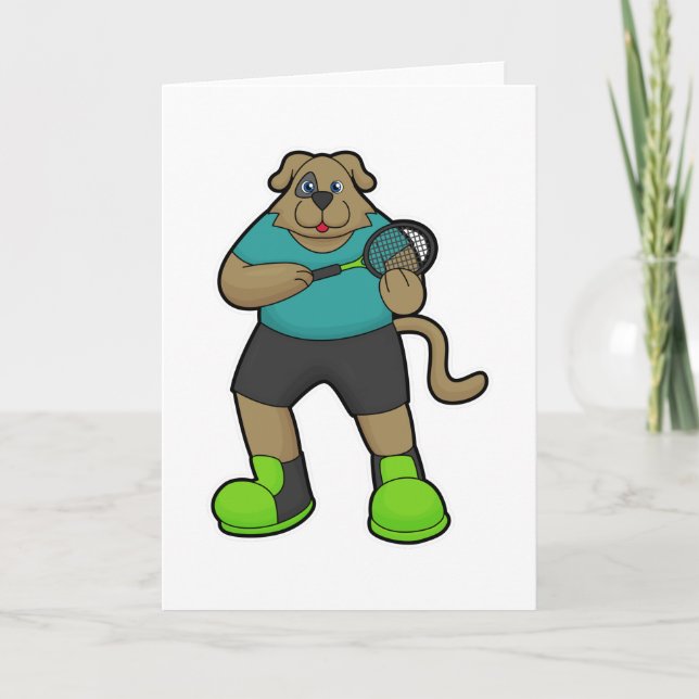 Carte Chien en joueur de tennis avec raquette de tennis (Devant)