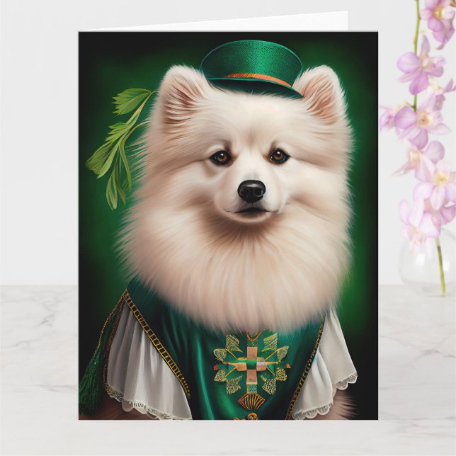 Carte Chien esquimau américain en tenue de la Saint-Patr (Orchidée)