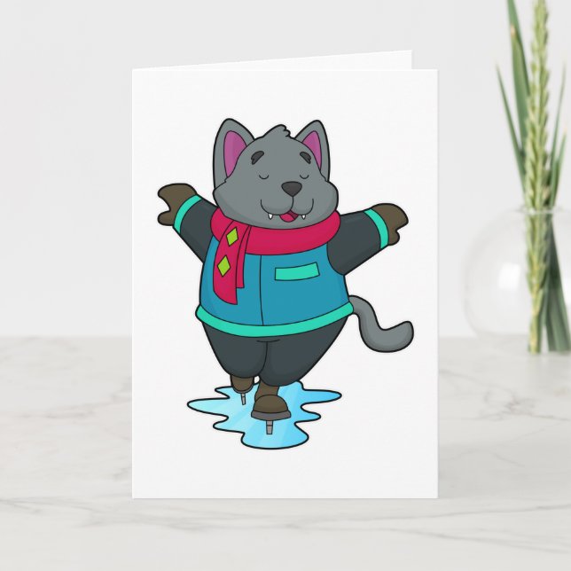 Carte Chien faisant du patin à glace avec patins à glace (Devant)