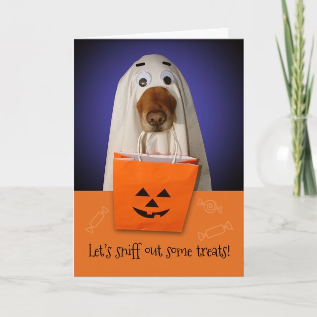Carte Chien fantôme d'Halloween, Sniff Out Traitements (Devant)