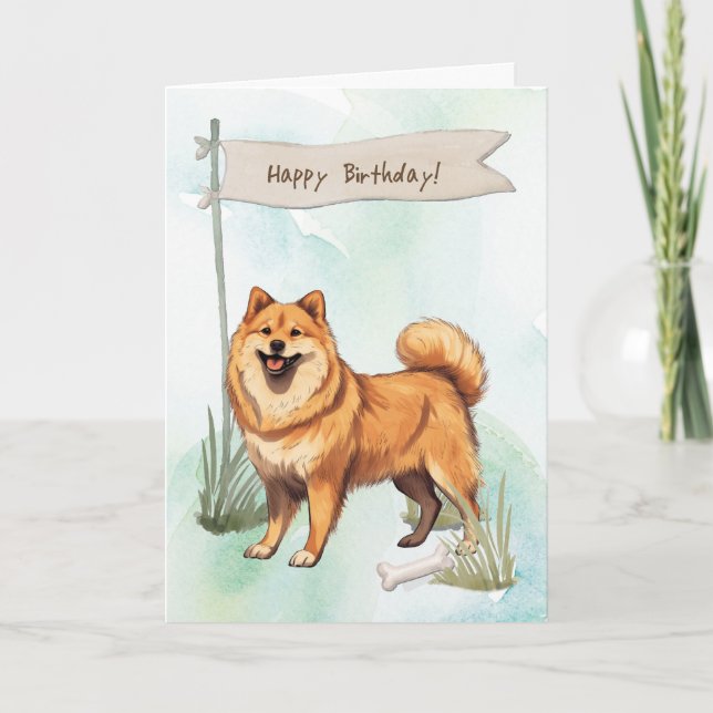 Carte Chien finlandais Spitz à l'extérieur sous le signe (Devant)