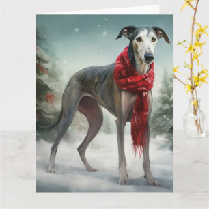 Carte Chien gris à Noël de neige